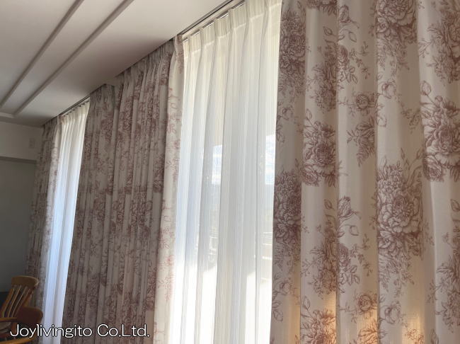 2倍3つ山プリーツのオーダーカーテン(ダブルシェード)納品-京都府長岡京市住宅